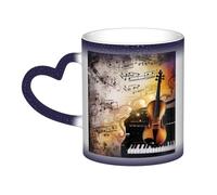 LPSRTWE 11oz Color Changing Coffee Mug with Handle Ceramic Coffee Cups Heat Sensitive Cup Funny Magic Mugs Piano Violin Music Notes Tea Cup Colour Changing Mug Porcelain Mugs for Xmas Gifts