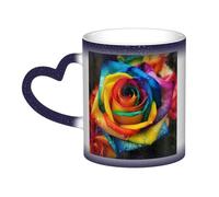 LPSRTWE 11oz Color Changing Coffee Mug with Handle Ceramic Coffee Cups Heat Sensitive Cup Funny Magic Mugs Rainbow Rose Tea Cup Colour Changing Mug Porcelain Mugs for Xmas Gifts