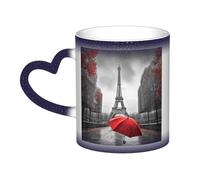 LPSRTWE 11oz Color Changing Coffee Mug with Handle Ceramic Coffee Cups Heat Sensitive Cup Funny Magic Mugs Eiffel Tower with Red Umbrella Tea Cup Colour Changing Mug Porcelain Mugs for Xmas Gifts