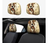 LPSRTWE 2 Pcs Car Seat Headrest Cover, Soft Breathable Front Seat Head Rest Covers Elastic Washable SUV Head Rest Cover Protector Cartoon Dog Bone Universal Headrest Covers for Car