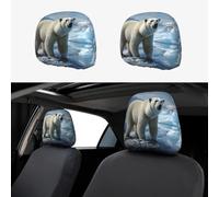 LPSRTWE 2 Pcs Car Seat Headrest Cover, Soft Breathable Front Seat Head Rest Covers Elastic Washable SUV Head Rest Cover Protector Polar Bear Ice Universal Headrest Covers for Car