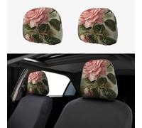 LPSRTWE 2 Pcs Car Seat Headrest Cover, Soft Breathable Front Seat Head Rest Covers Elastic Washable SUV Head Rest Cover Protector Vintage Rose Universal Headrest Covers for Car