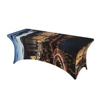 LPSRTWE 6FT Spandex Table Cloth for Rectangular Tables, Wrinkle Resistant Stretch Tablecloths Las Vegas Night View Waterproof Picnic Tablecloth for Party, Banquet, Wedding Table Cover