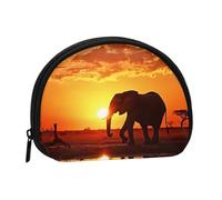 LPSRTWE African Hair Black Women Mini Coin Purse Pouch Change Holder, Shell Shape Zip Around Wallet,Credit Card Holder for Women, Elephant Pictures, One Size