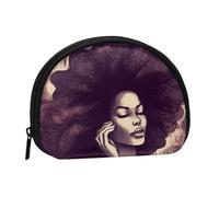 LPSRTWE African Hair Black Women Mini Coin Purse Pouch Change Holder, Shell Shape Zip Around Wallet,Credit Card Holder for Women, African Hair Black Women, One Size, Classic
