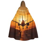 LPSRTWE Aircraft Plane at Sunset Hooded Cloak Full Length Hooded Robe Witch Cape Halloween Cosplay Costumes for Women Men