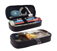 LPSRTWE America Flag and Eagle Pencil Case Large Capacity Pen Pouch Leather Zipper Pencil Box Holder Portable Pen Bag for Women Men