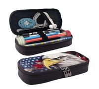 LPSRTWE America US Flag Bald Eagle Pencil Case Large Capacity Pen Pouch Leather Zipper Pencil Box Holder Portable Pen Bag for Women Men