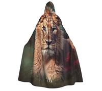 LPSRTWE Art Lion Hooded Cloak Full Length Hooded Robe Witch Cape Halloween Cosplay Costumes for Women Men