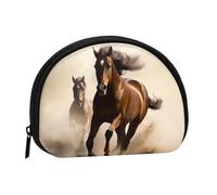 LPSRTWE Artificial Flower Mini Coin Purse Pouch Change Holder, Shell Shape Zip Around Wallet,Credit Card Holder for Women, Animals Horse Running, One Size, Classic
