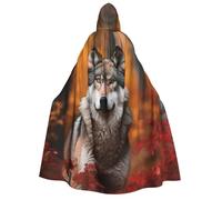 LPSRTWE Autumn Animals Wolf Hooded Cloak Full Length Hooded Robe Witch Cape Halloween Cosplay Costumes for Women Men