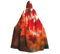LPSRTWE Autumn Fall Red Maple Leaves Hooded Cloak Full Length Hooded Robe Witch Cape Halloween Cosplay Costumes for Women Men