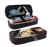 LPSRTWE Bald Eagle Flag Veterans Pencil Case Large Capacity Pen Pouch Leather Zipper Pencil Box Holder Portable Pen Bag for Women Men