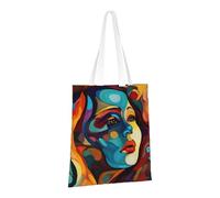 LPSRTWE Canvas Tote Bag Heavy Duty Handbags Reusable Grocery Shopping Bags Abstract Colored Woman Face Gift Bags for Women