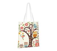 LPSRTWE Canvas Tote Bag Heavy Duty Handbags Reusable Grocery Shopping Bags Cute Cartoon Owl Tree Flowers and Squirrel Gift Bags for Women