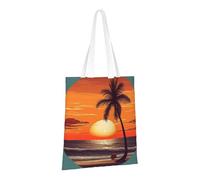 LPSRTWE Canvas Tote Bag Heavy Duty Handbags Reusable Grocery Shopping Bags Sunset Beach Palm Tree Gift Bags for Women