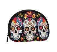 LPSRTWE Christmas Winter Happy Scene Mini Coin Purse Pouch Change Holder, Shell Shape Zip Around Wallet,Credit Card Holder for Women, Colorful Flower Skulls, One Size, Classic