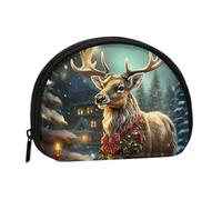 LPSRTWE Christmas Winter Happy Scene Mini Coin Purse Pouch Change Holder, Shell Shape Zip Around Wallet,Credit Card Holder for Women, Christmas Gift Reindeer, One Size, Classic