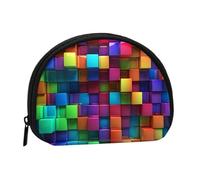 LPSRTWE Colorful Cubes Mini Coin Purse Pouch Change Holder, Shell Shape Zip Around Wallet,Credit Card Holder for Women, Colorful Cubes, One Size