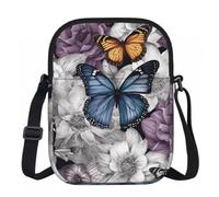 LPSRTWE Crossbody Bag Mini Phone Purses Cell Phone Bag for Men Women Wallet | Purple Butterflies Floral Sling Bag Waterproof Shoulder Bag Adjustable Cell Phone Purses Travel Pouch