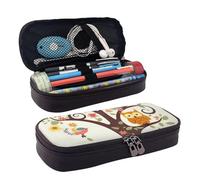 LPSRTWE Cute Cartoon Owl Tree Flowers and Squirrel Pencil Case Large Capacity Pen Pouch Leather Zipper Pencil Box Holder Portable Pen Bag for Women Men