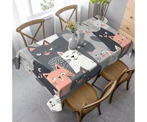 LPSRTWE Cute Funny Grey Cats Pattern Rectangle Tablecloths Heavy Duty Table Cloth Waterproof Spill-Proof Decorative Fabric Table Cover Wrinkle Free Dining Tablecloth for Kitchen Party 55" X 35"