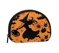 LPSRTWE Halloween Witch Flying Mini Coin Purse Pouch Change Holder, Shell Shape Zip Around Wallet,Credit Card Holder for Women