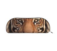 LPSRTWE Leather Pencil Case 3D Tiger Head Pen Bag with Zipper Makeup Pouch Small Pencil Bag for Work & Office, Silver, One Size