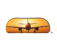 LPSRTWE Leather Pencil Case Aircraft Plane at Sunset Pen Bag with Zipper Makeup Pouch Small Pencil Bag for Work & Office, Silver, One size