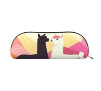 LPSRTWE Leather Pencil Case Alpacas in Love in The Mountains Pen Bag with Zipper Makeup Pouch Small Pencil Bag for Work & Office, Silver, One Size