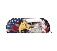 LPSRTWE Leather Pencil Case America US Flag Bald Eagle Pen Bag with Zipper Makeup Pouch Small Pencil Bag for Work & Office, Silver, One Size