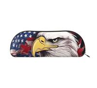 LPSRTWE Leather Pencil Case America US Flag Bald Eagle Pen Bag with Zipper Makeup Pouch Small Pencil Bag for Work & Office, Gold, One Size