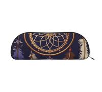 LPSRTWE Leather Pencil Case American Dream Catcher Pen Bag with Zipper Makeup Pouch Small Pencil Bag for Work & Office, Silver, One Size