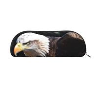 LPSRTWE Leather Pencil Case An Eagle Pen Bag with Zipper Makeup Pouch Small Pencil Bag for Work & Office, Silver, One Size