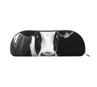 LPSRTWE Leather Pencil Case Animal Funny Cow Head Black White Pen Bag with Zipper Makeup Pouch Small Pencil Bag for Work & Office, Silver, One Size