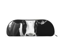 LPSRTWE Leather Pencil Case Animal Funny Cow Head Black White Pen Bag with Zipper Makeup Pouch Small Pencil Bag for Work & Office, Gold, One Size
