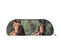 LPSRTWE Leather Pencil Case Animales horses Pen Bag with Zipper Makeup Pouch Small Pencil Bag for Work & Office, Silver, One Size