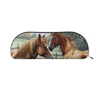 LPSRTWE Leather Pencil Case Animals Embroidery Paintings Horses Pen Bag with Zipper Makeup Pouch Small Pencil Bag for Work & Office, Silver, One Size