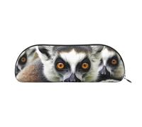 LPSRTWE Leather Pencil Case Animals Lemur Pattern Pen Bag with Zipper Makeup Pouch Small Pencil Bag for Work & Office, Silver, One Size