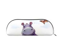 LPSRTWE Leather Pencil Case Butterfly and hippo Pen Bag with Zipper Makeup Pouch Small Pencil Bag for Work & Office, Gold, One Size