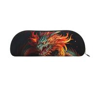 LPSRTWE Leather Pencil Case Chinese Dragon Pen Bag with Zipper Makeup Pouch Small Pencil Bag for Work & Office, Gold, One Size
