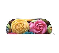 LPSRTWE Leather Pencil Case Colorful Cupcakes Rainbow Flower Cake Pen Bag with Zipper Makeup Pouch Small Pencil Bag for Work & Office, Silver, One Size