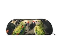 LPSRTWE Leather Pencil Case Couple Parrots Olive Pen Bag with Zipper Makeup Pouch Small Pencil Bag for Work & Office, Silver, One Size