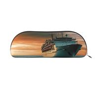 LPSRTWE Leather Pencil Case Cruise Ship Pen Bag with Zipper Makeup Pouch Small Pencil Bag for Work & Office, Silver, One Size