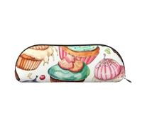 LPSRTWE Leather Pencil Case Cupcakes Donuts Muffins Sugar Pen Bag with Zipper Makeup Pouch Small Pencil Bag for Work & Office, Silver, One Size