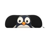 LPSRTWE Leather Pencil Case Cute Penguin Pen Bag with Zipper Makeup Pouch Small Pencil Bag for Work & Office, Silver, One Size