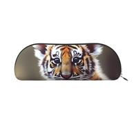 LPSRTWE Leather Pencil Case Cute Tiger Pen Bag with Zipper Makeup Pouch Small Pencil Bag for Work & Office, Silver, One Size