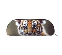 LPSRTWE Leather Pencil Case Cute Tiger Pen Bag with Zipper Makeup Pouch Small Pencil Bag for Work & Office, Gold, One Size