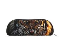 LPSRTWE Leather Pencil Case Ferocious Tiger Pen Bag with Zipper Makeup Pouch Small Pencil Bag for Work & Office, Silver, One Size