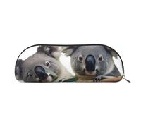 LPSRTWE Leather Pencil Case Funny Koalas Pen Bag with Zipper Makeup Pouch Small Pencil Bag for Work & Office, Silver, One Size